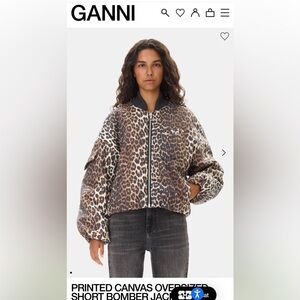 ⭐️GANNI LEOPARD CANVAS OVERSIZED SHORT BOMBER JACKET S/M Almond Milk